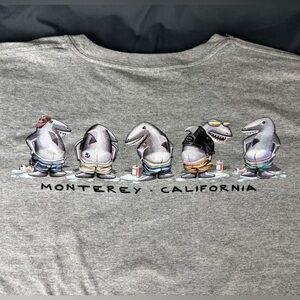 The Duck Company “Mooning Sharks”, Monterey, CA Graphic Tee, Size: Large, NWOT